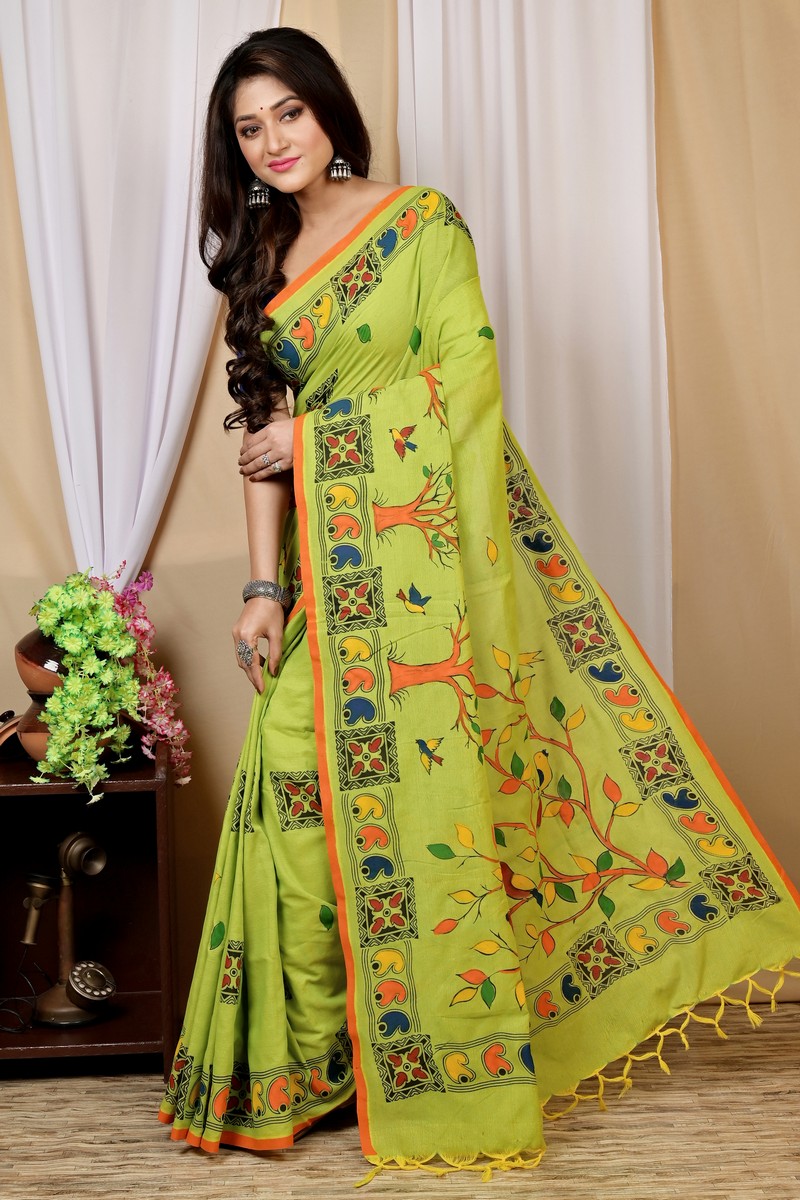 Green Pure Cotton Asu Hand Loom Saree (1641)