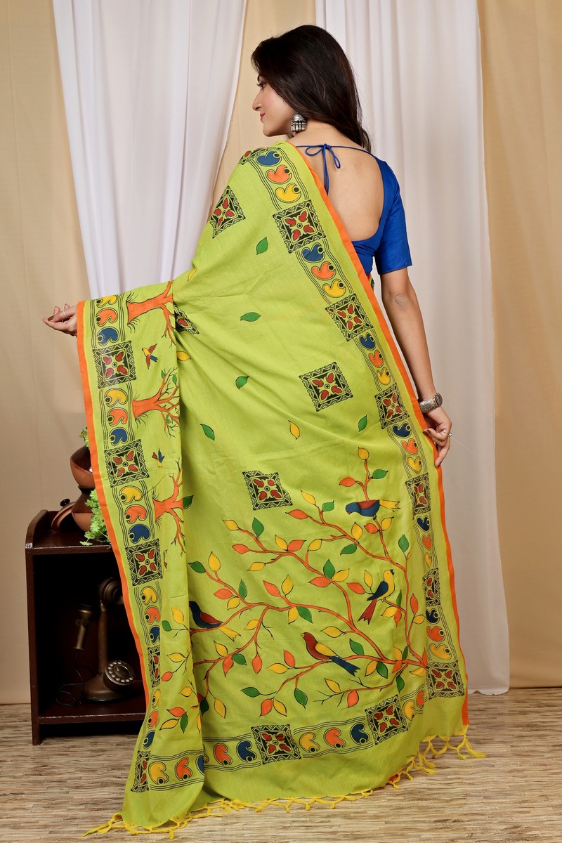 Green Pure Cotton Asu Hand Loom Saree (1641)