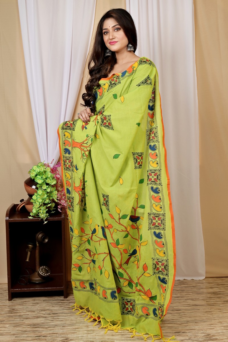 Green Pure Cotton Asu Hand Loom Saree (1641)