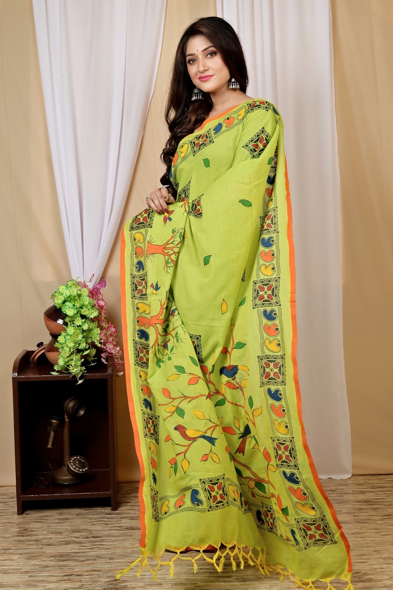 Green Pure Cotton Asu Hand Loom Saree (1641)