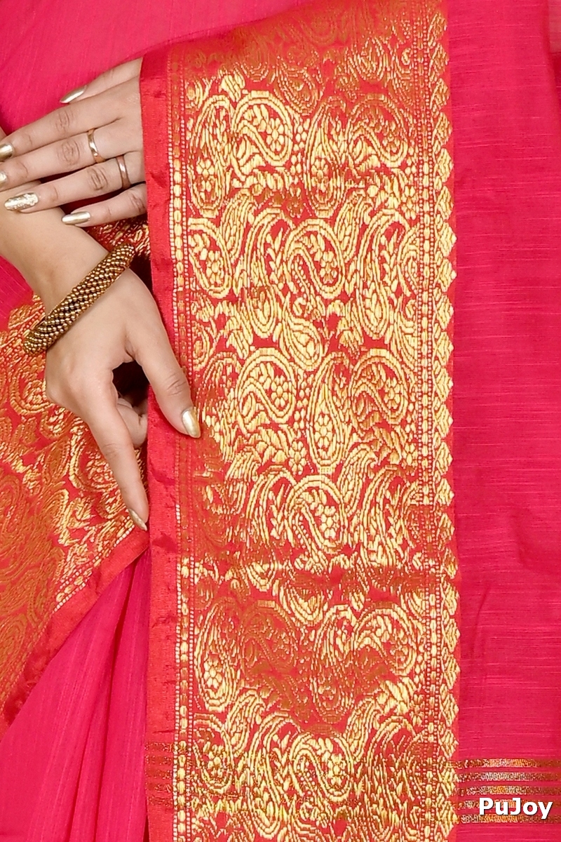Dark Pink Cotton Silk Asta Hand Loom Saree (1642)