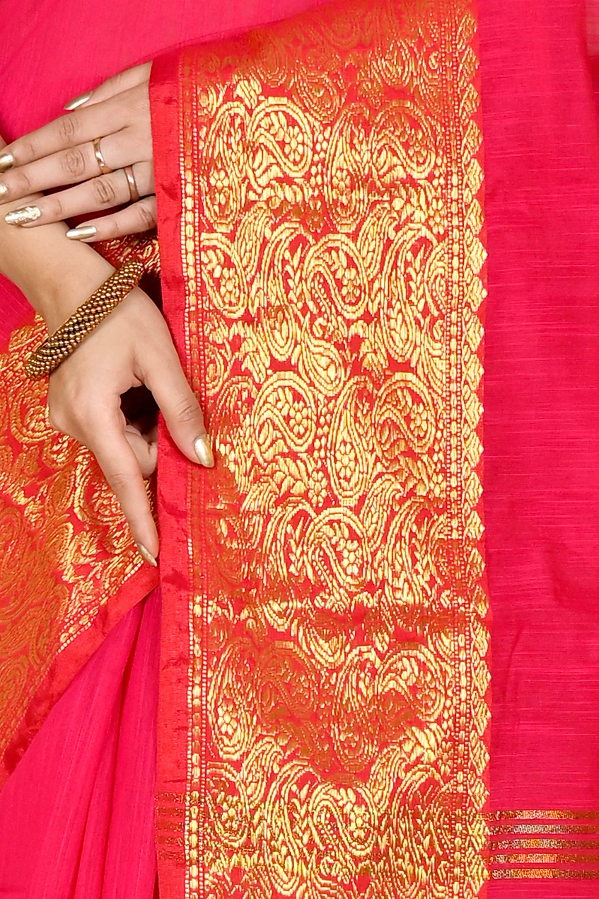 Dark Pink Cotton Silk Asta Hand Loom Saree (1642)