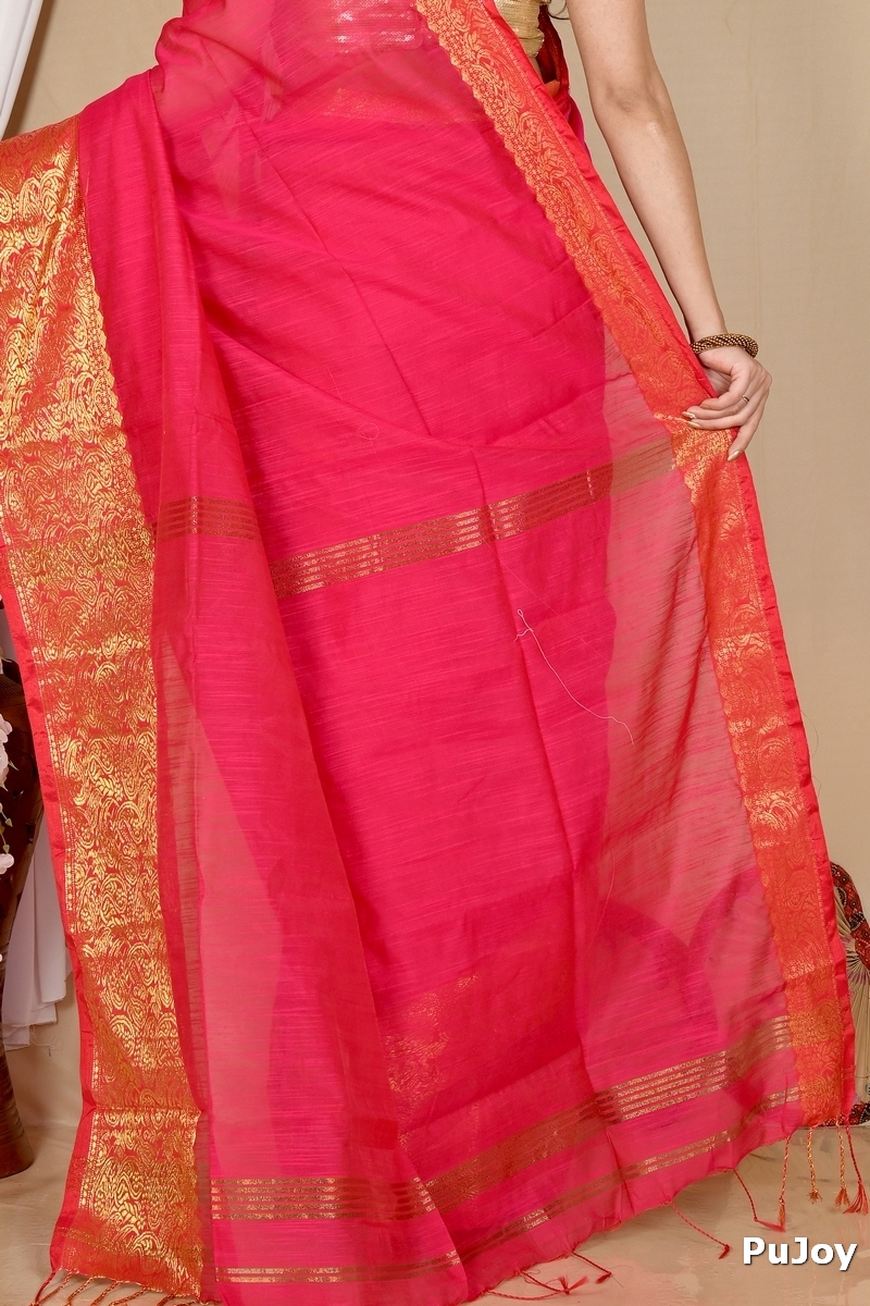 Dark Pink Cotton Silk Asta Hand Loom Saree (1642)