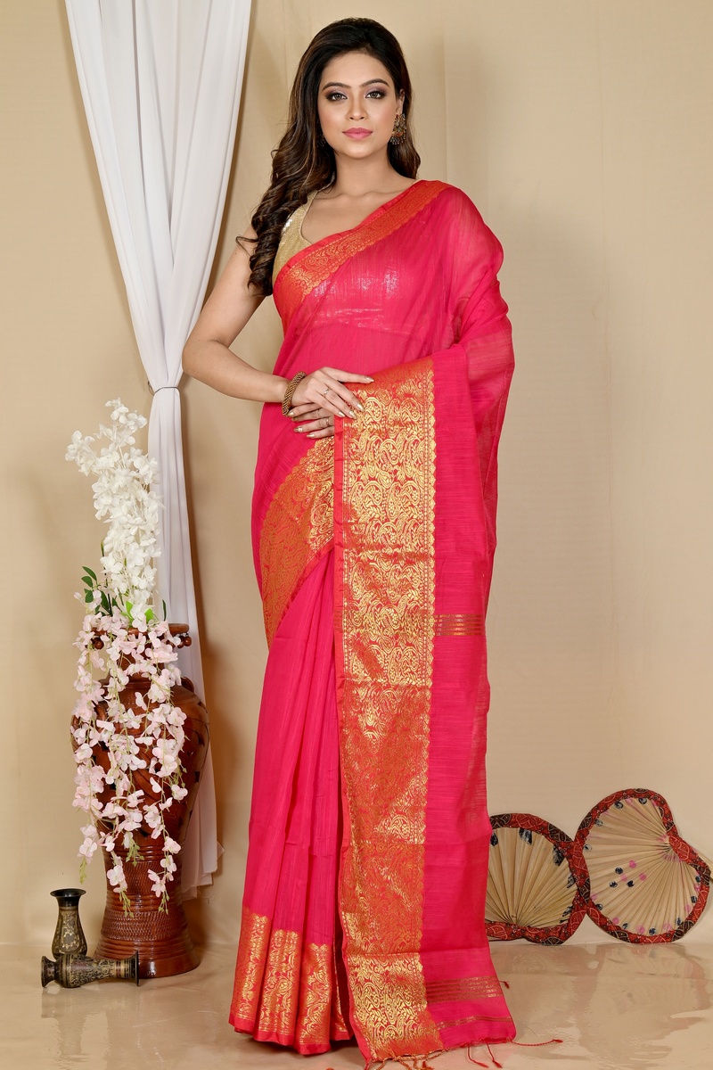 Dark Pink Cotton Silk Asta Hand Loom Saree (1642)