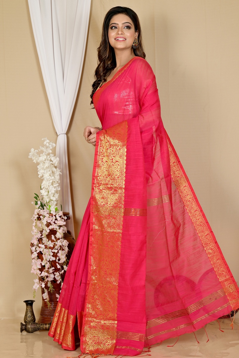 Dark Pink Cotton Silk Asta Hand Loom Saree (1642)