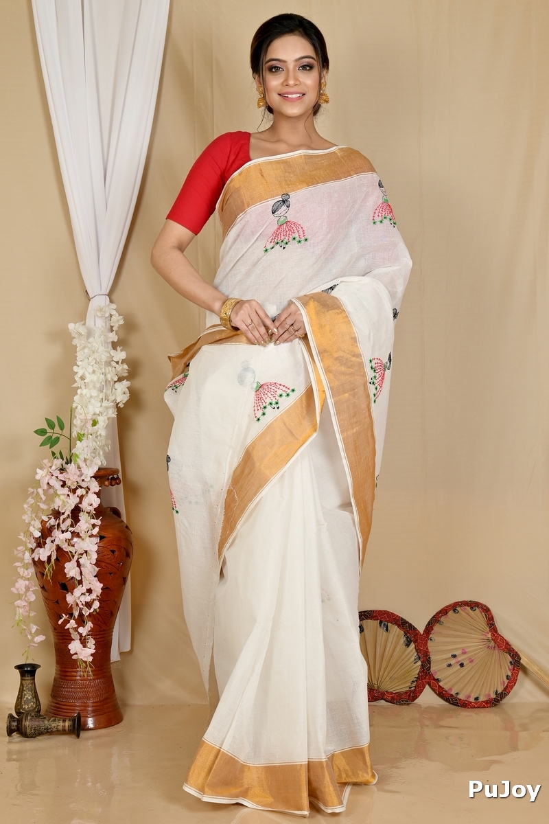 White Pure Cotton Askiti Tant Embroidery (1643)