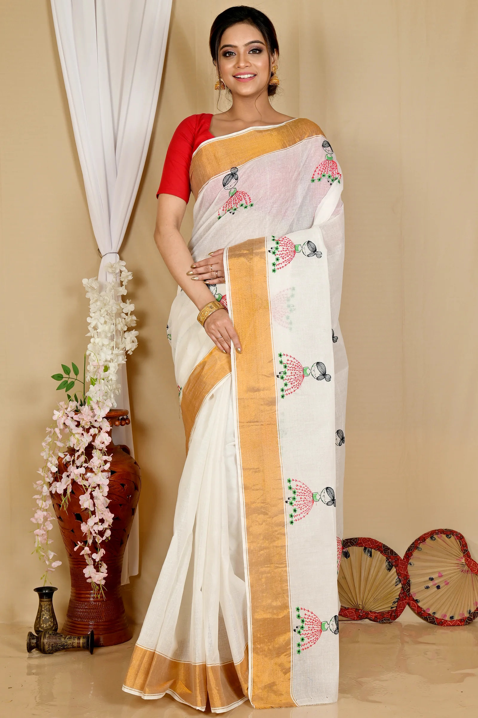 White Pure Cotton Askiti Tant Embroidery (1643)