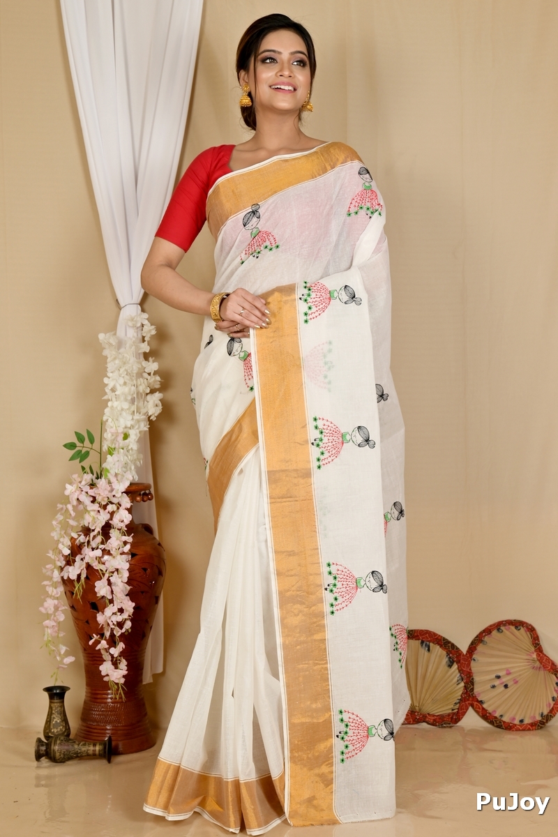 White Pure Cotton Askiti Tant Embroidery (1643)