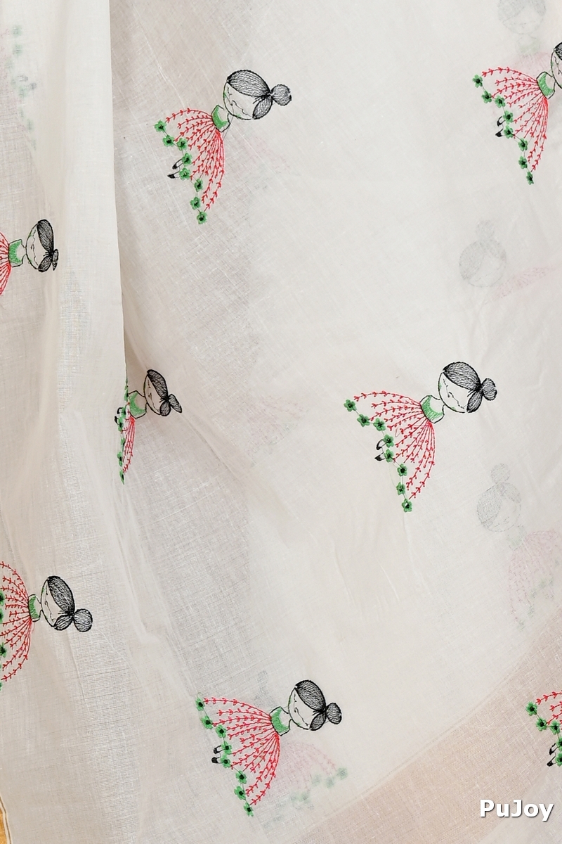 White Pure Cotton Askiti Tant Embroidery (1643)