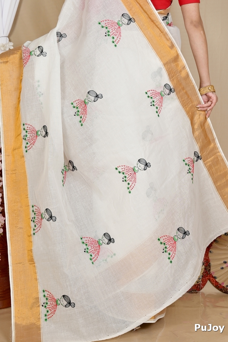 White Pure Cotton Askiti Tant Embroidery (1643)