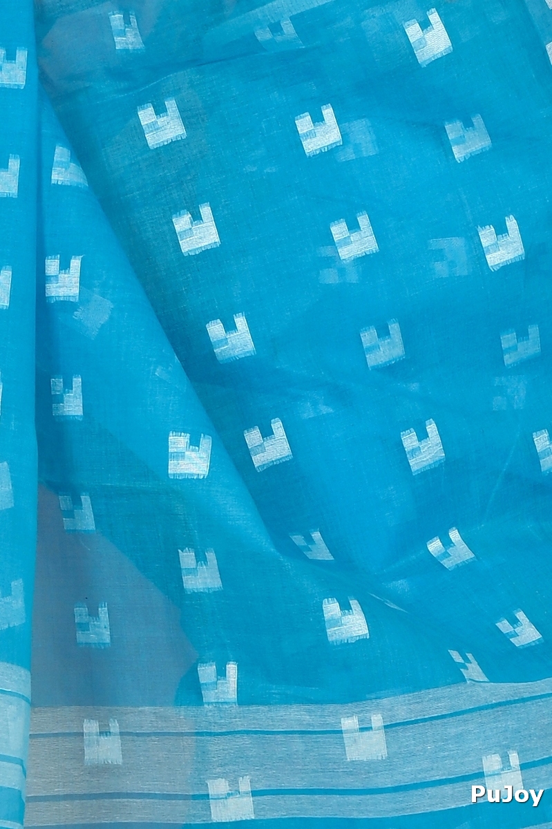 Sky Blue Pure Cotton Aptuk Tant Saree (1644)