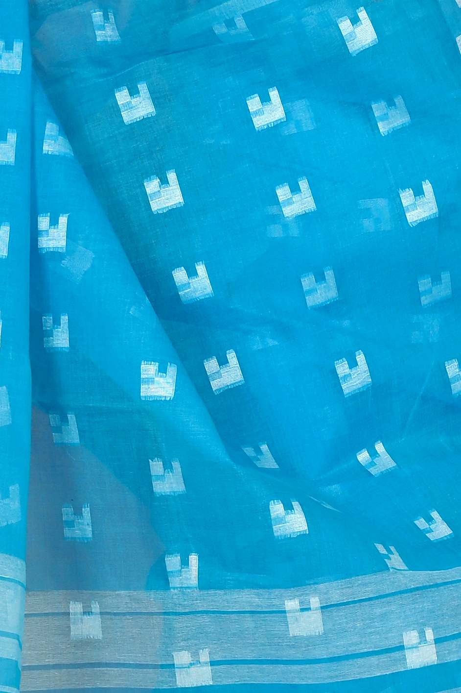 Sky Blue Pure Cotton Aptuk Tant Saree (1644)