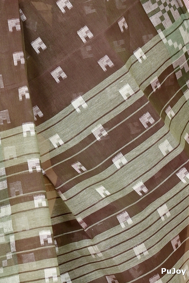 Brown Pure Cotton Aptuk Tant Saree (1646)