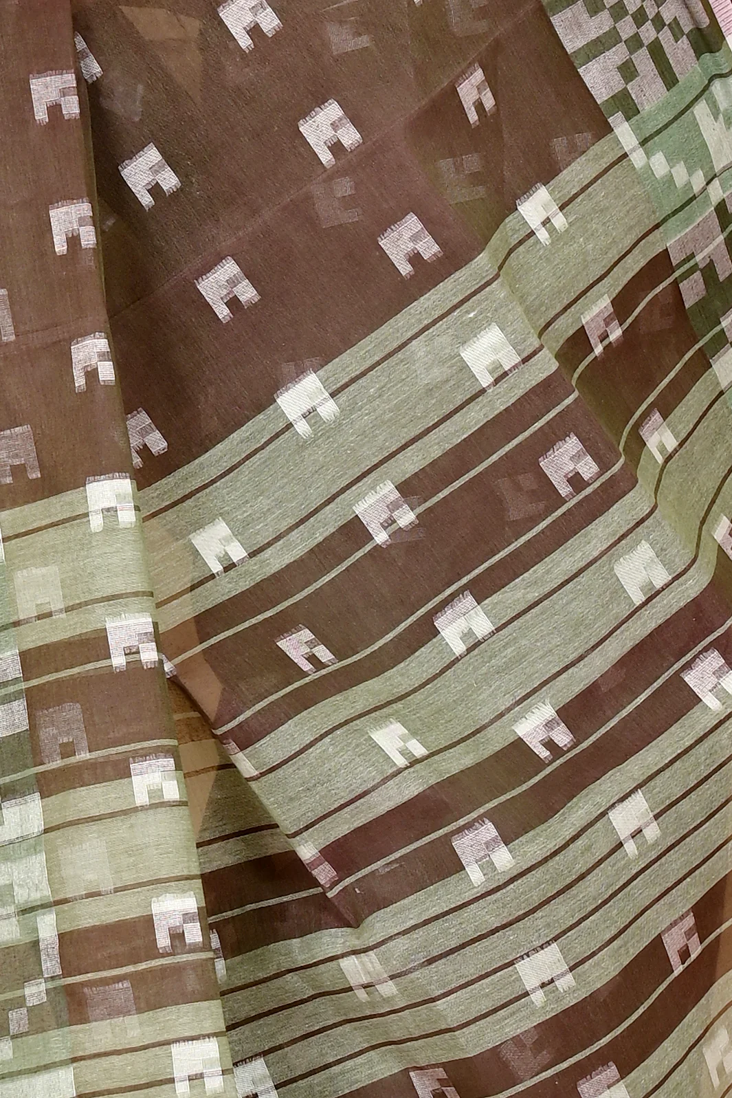 Brown Pure Cotton Aptuk Tant Saree (1646)