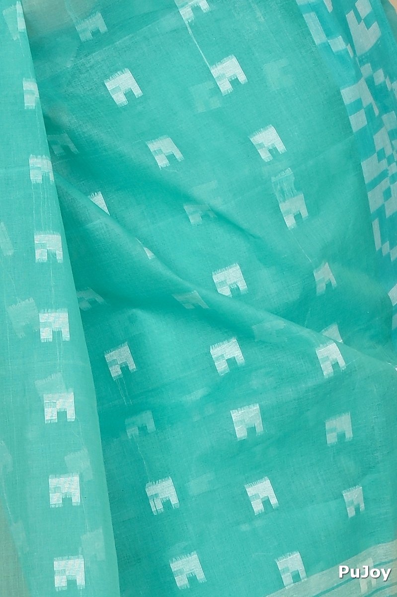 See Blue Pure Cotton Aptuk Tant Saree (1647)