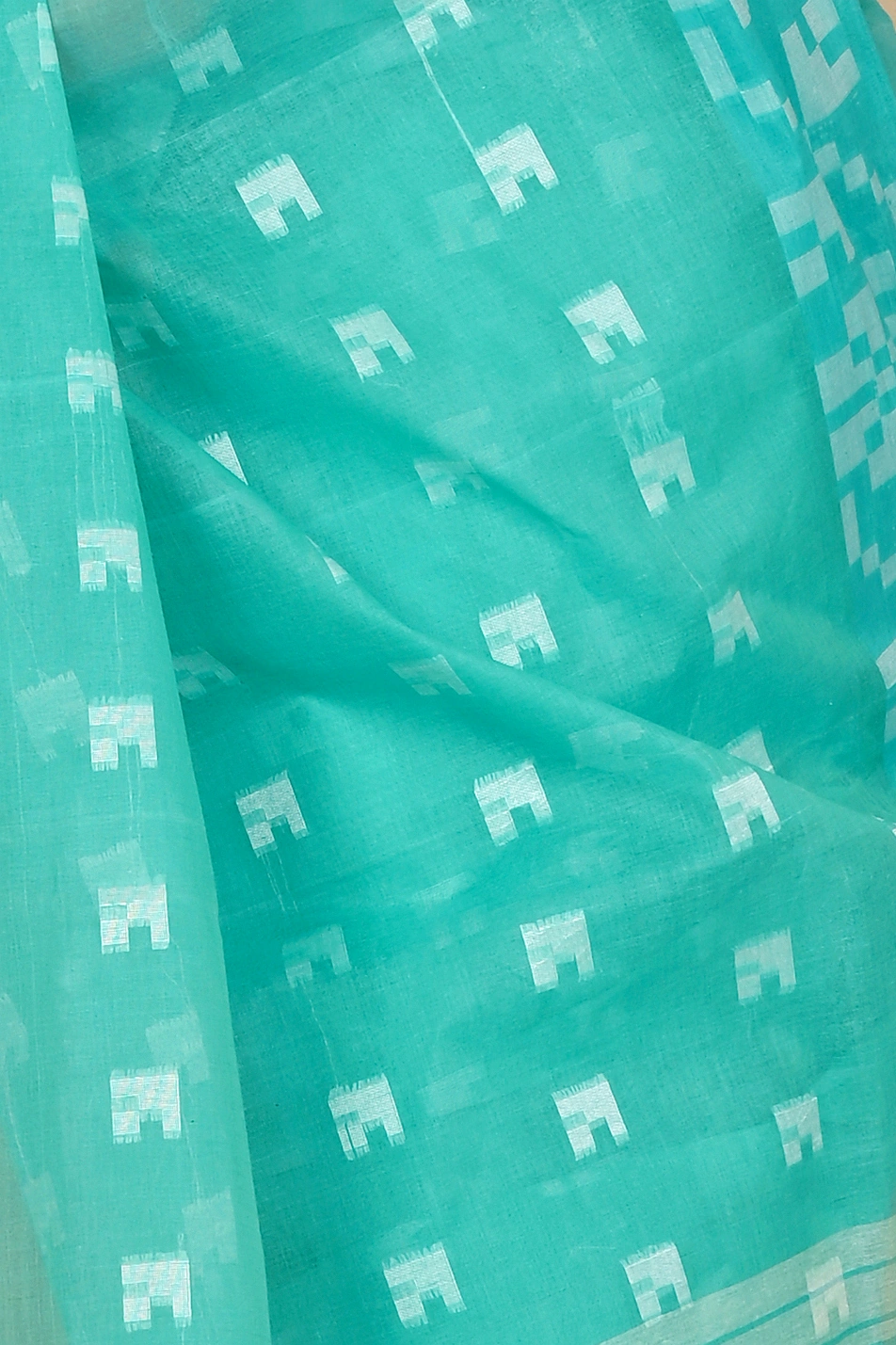 See Blue Pure Cotton Aptuk Tant Saree (1647)