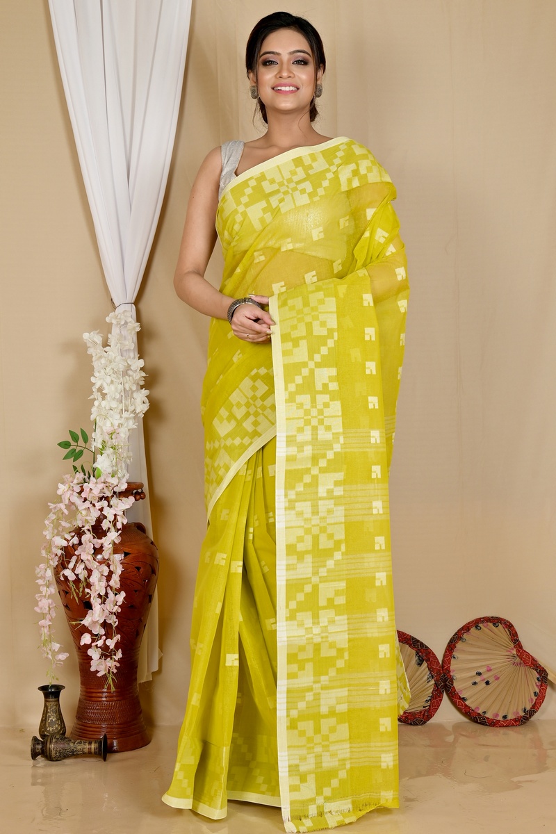 Light Green Pure Cotton Aptuk Tant Saree (1648)