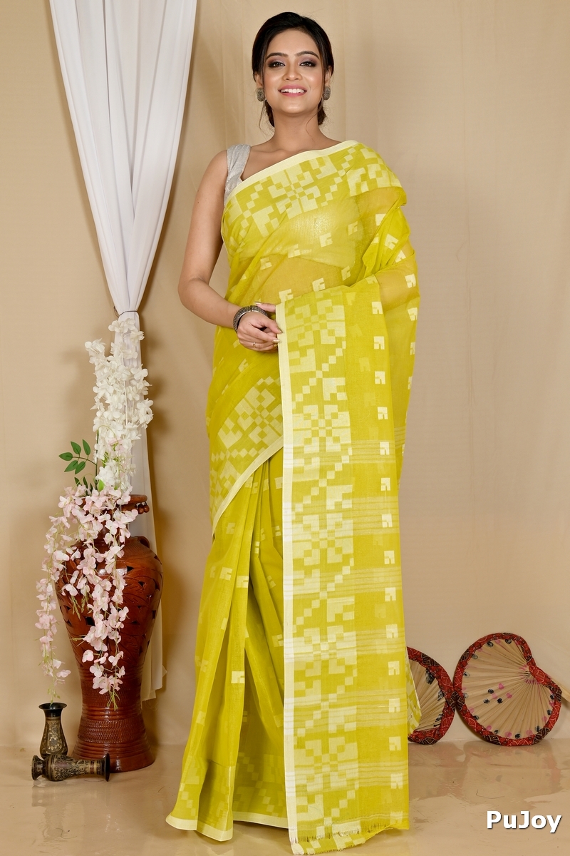 Light Green Pure Cotton Aptuk Tant Saree (1648)