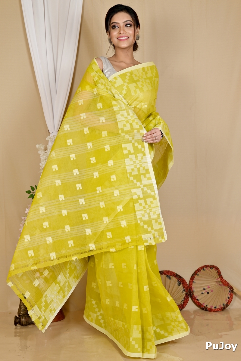 Light Green Pure Cotton Aptuk Tant Saree (1648)