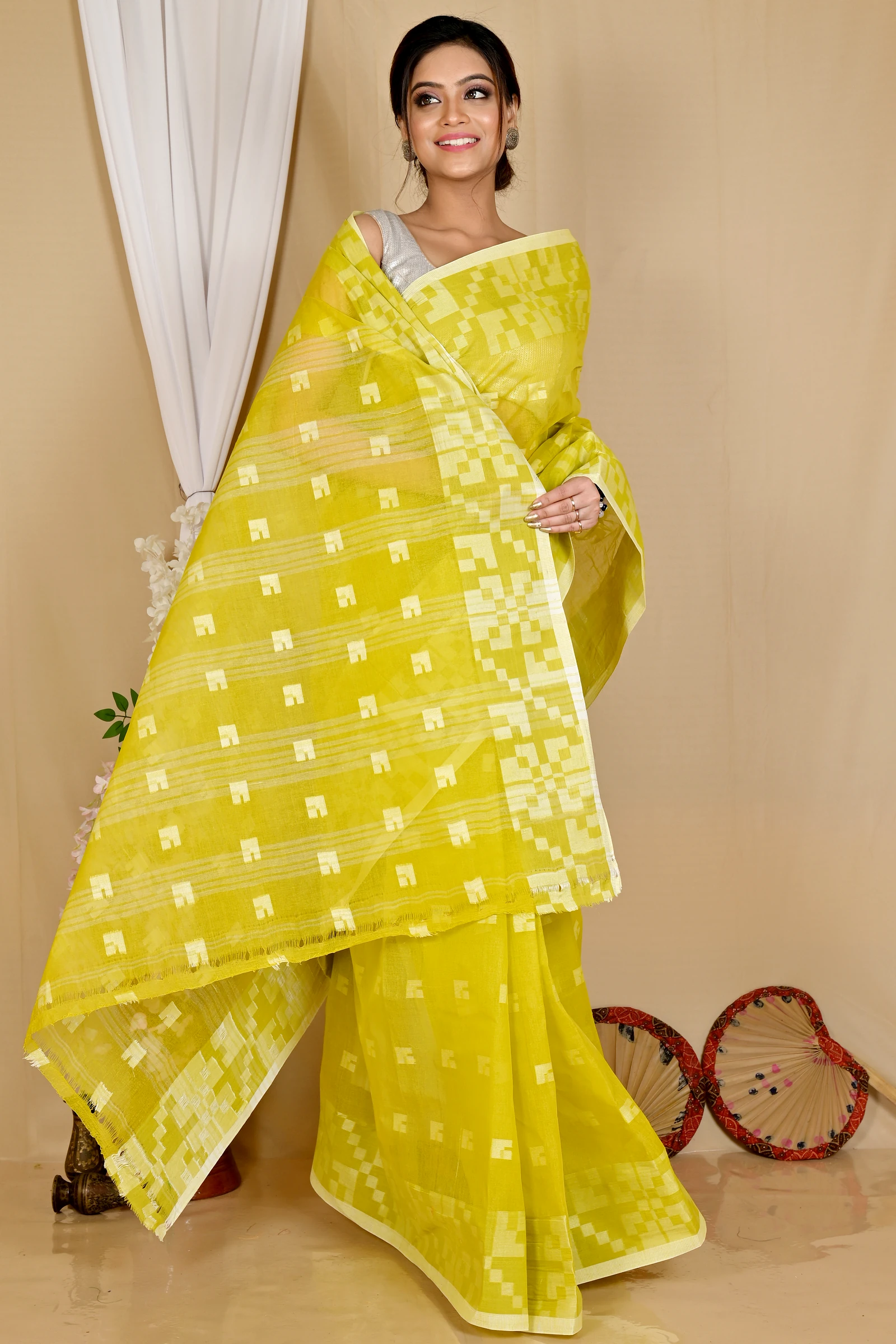 Light Green Pure Cotton Aptuk Tant Saree (1648)