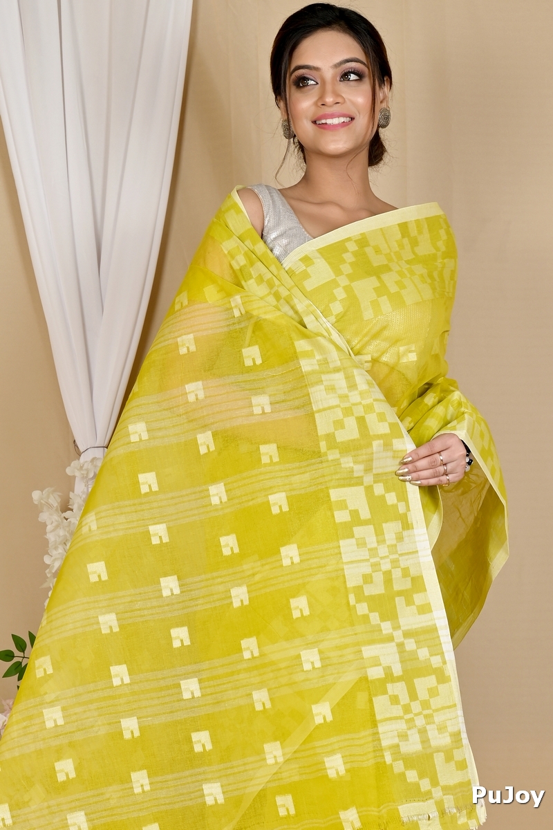 Light Green Pure Cotton Aptuk Tant Saree (1648)