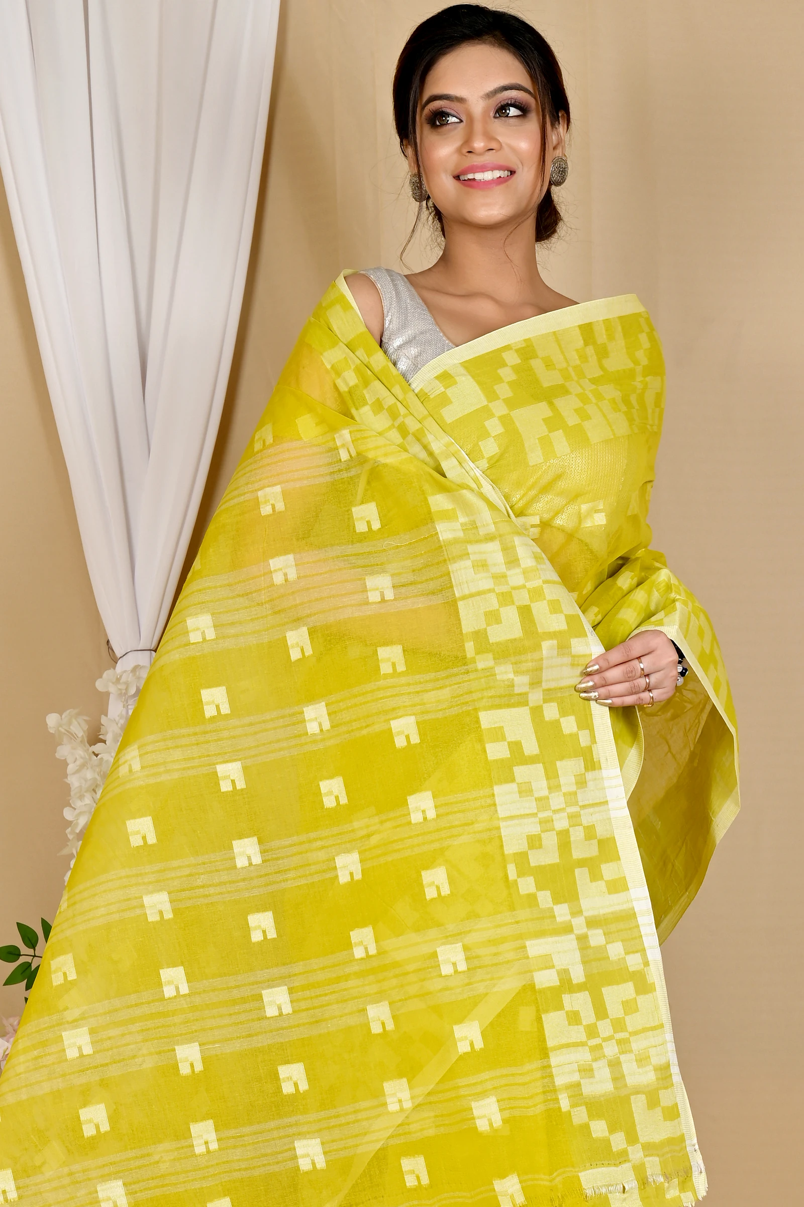 Light Green Pure Cotton Aptuk Tant Saree (1648)