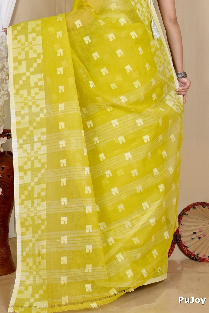 Light Green Pure Cotton Aptuk Tant Saree (1648)