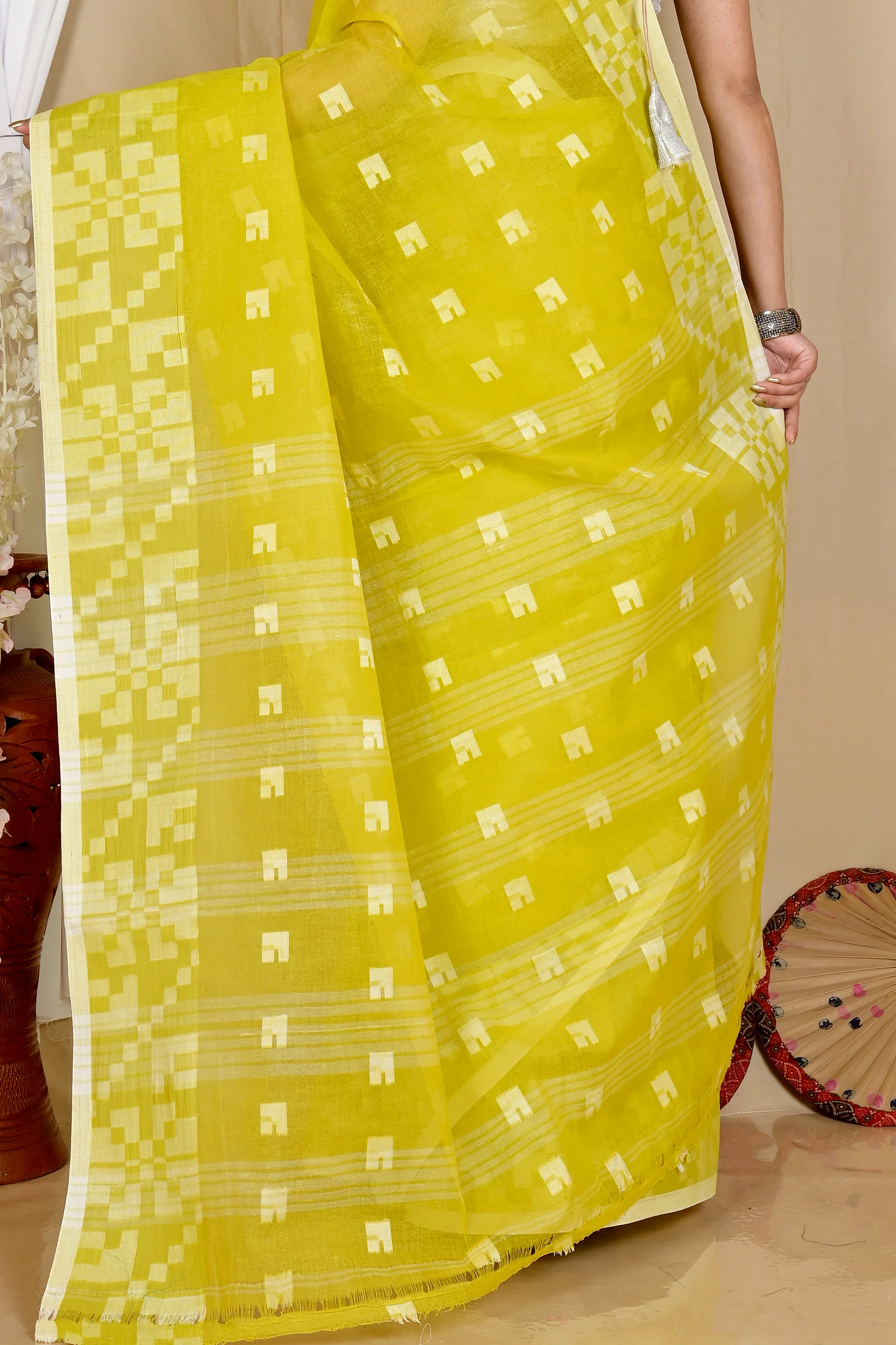 Light Green Pure Cotton Aptuk Tant Saree (1648)
