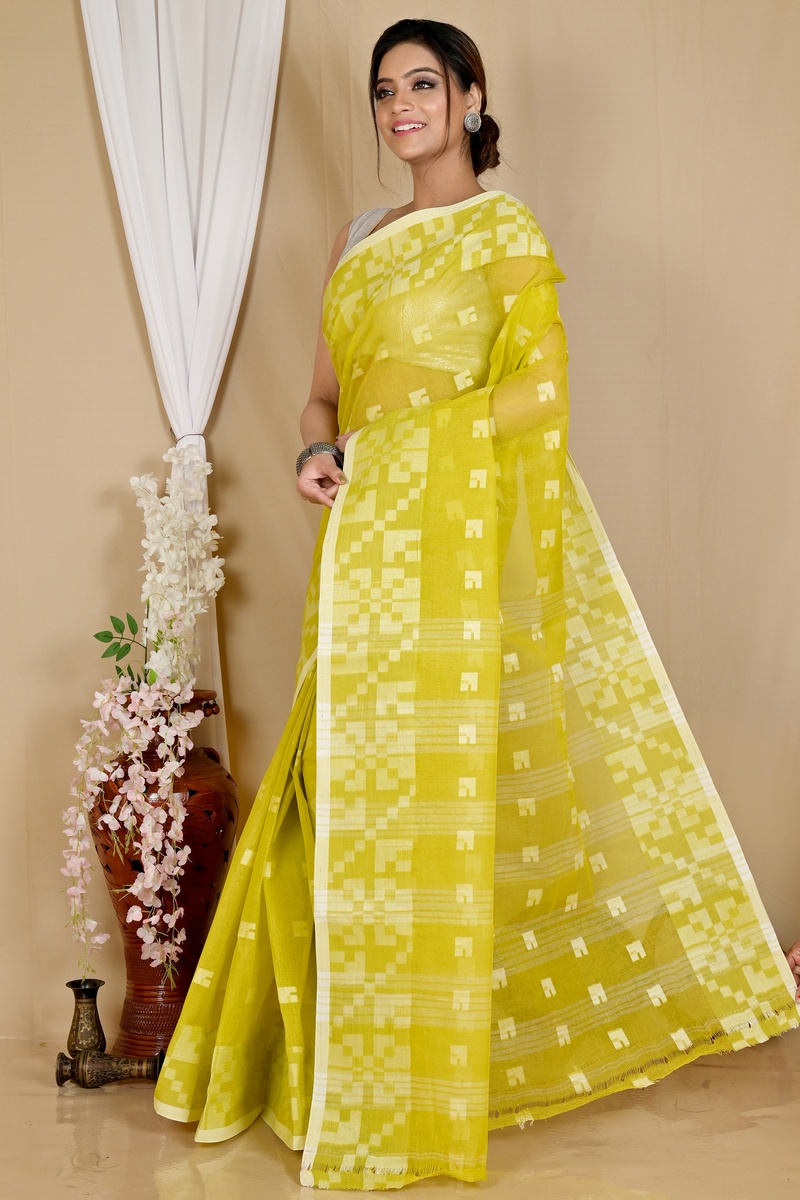 Light Green Pure Cotton Aptuk Tant Saree (1648)