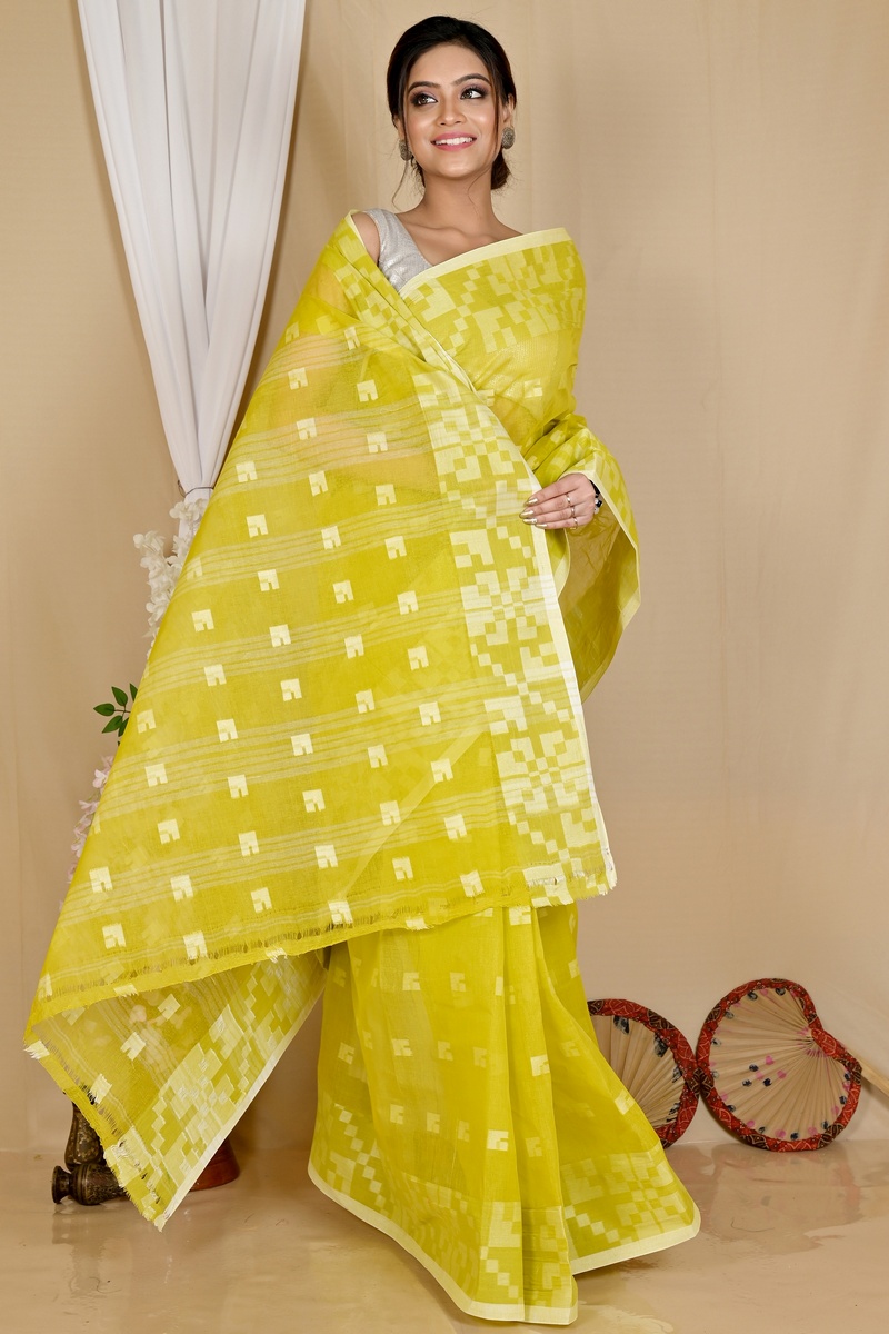 Light Green Pure Cotton Aptuk Tant Saree (1648)