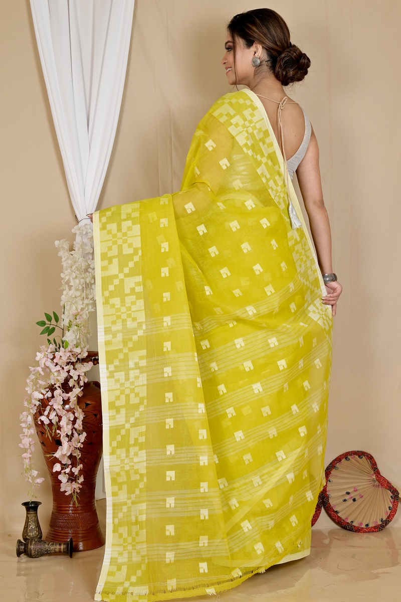 Light Green Pure Cotton Aptuk Tant Saree (1648)