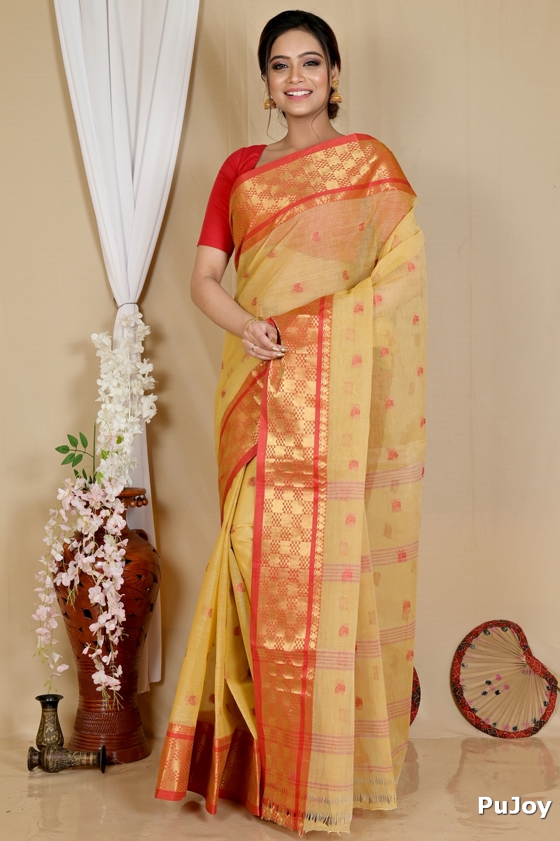 Cream Pure Cotton Atula Tant Saree (1649)