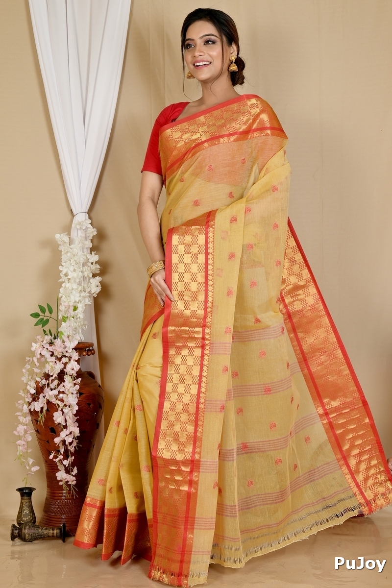 Cream Pure Cotton Atula Tant Saree (1649)