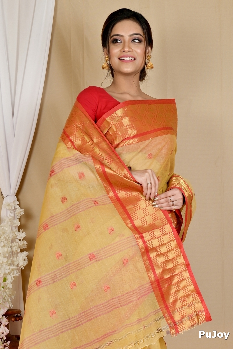 Cream Pure Cotton Atula Tant Saree (1649)