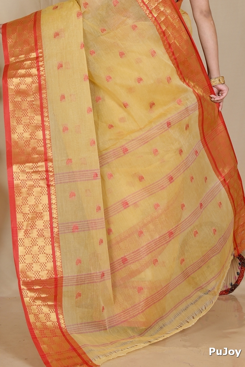 Cream Pure Cotton Atula Tant Saree (1649)