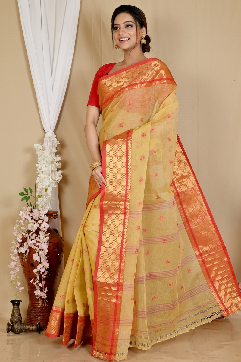 Cream Pure Cotton Atula Tant Saree (1649)
