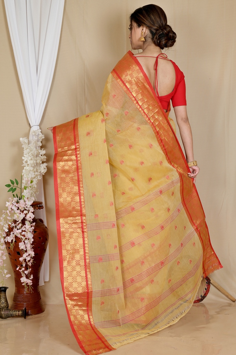 Cream Pure Cotton Atula Tant Saree (1649)