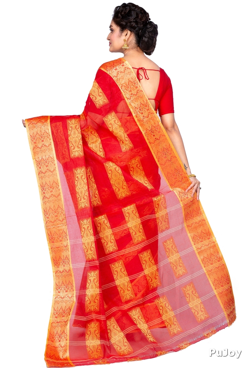 Red Pure Cotton Strip Suparna Tant Saree (165)