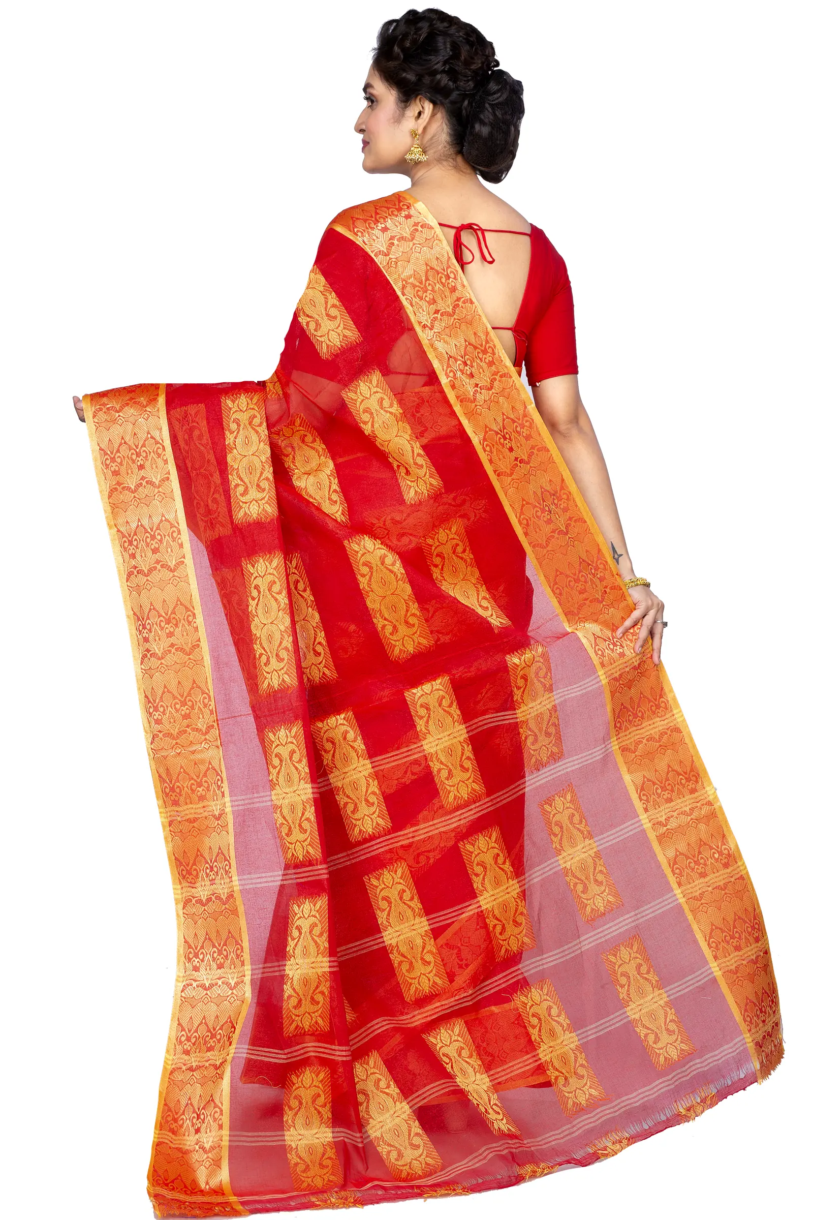 Red Pure Cotton Strip Suparna Tant Saree (165)