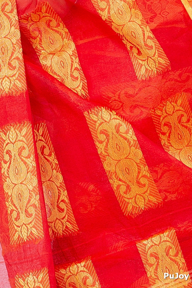 Red Pure Cotton Strip Suparna Tant Saree (165)