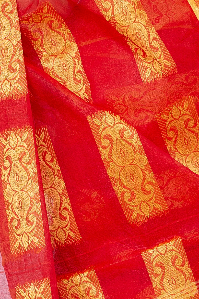 Red Pure Cotton Strip Suparna Tant Saree (165)