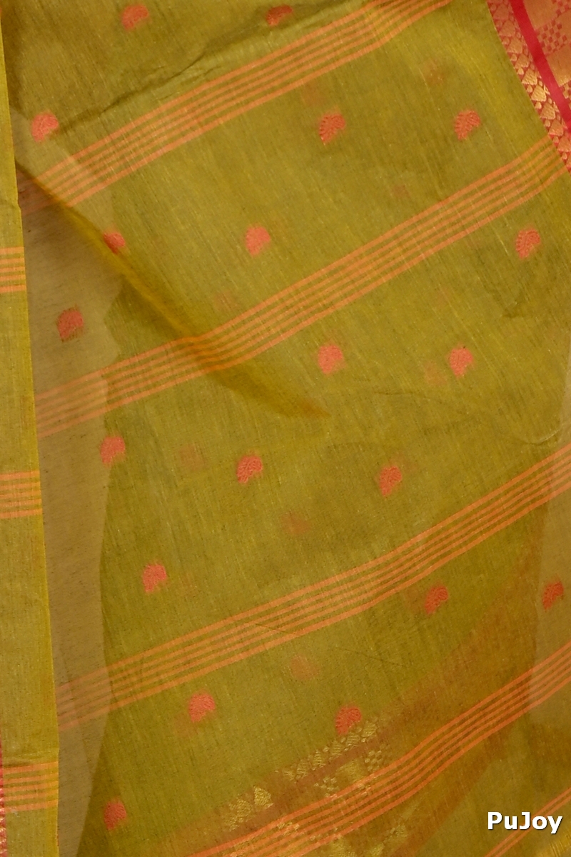 Olive Green Pure Cotton Atula Tant Saree (1650)