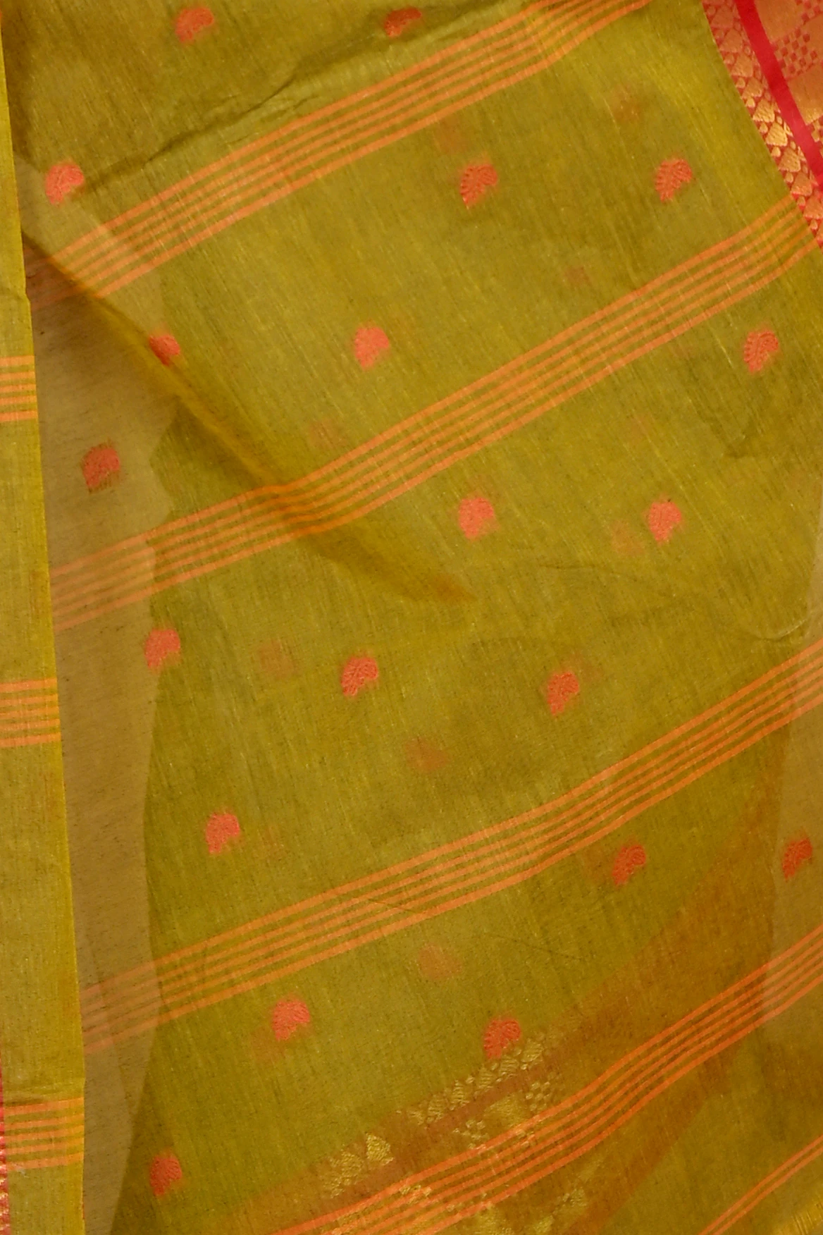 Olive Green Pure Cotton Atula Tant Saree (1650)