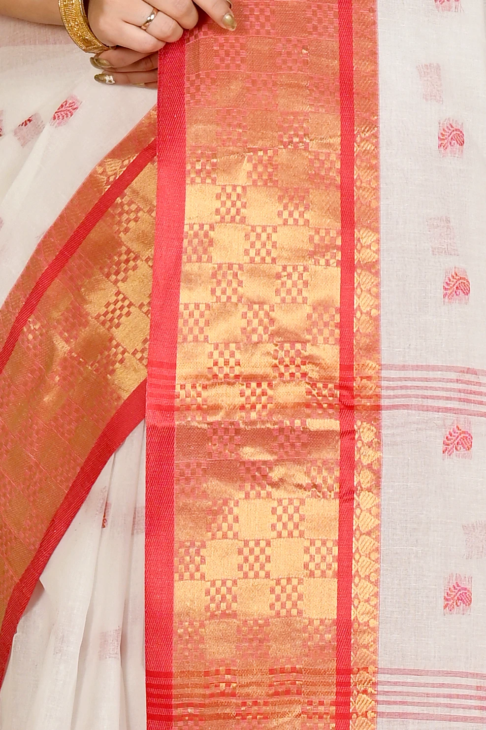 White Red Pure Cotton Atula Tant Saree (1651)