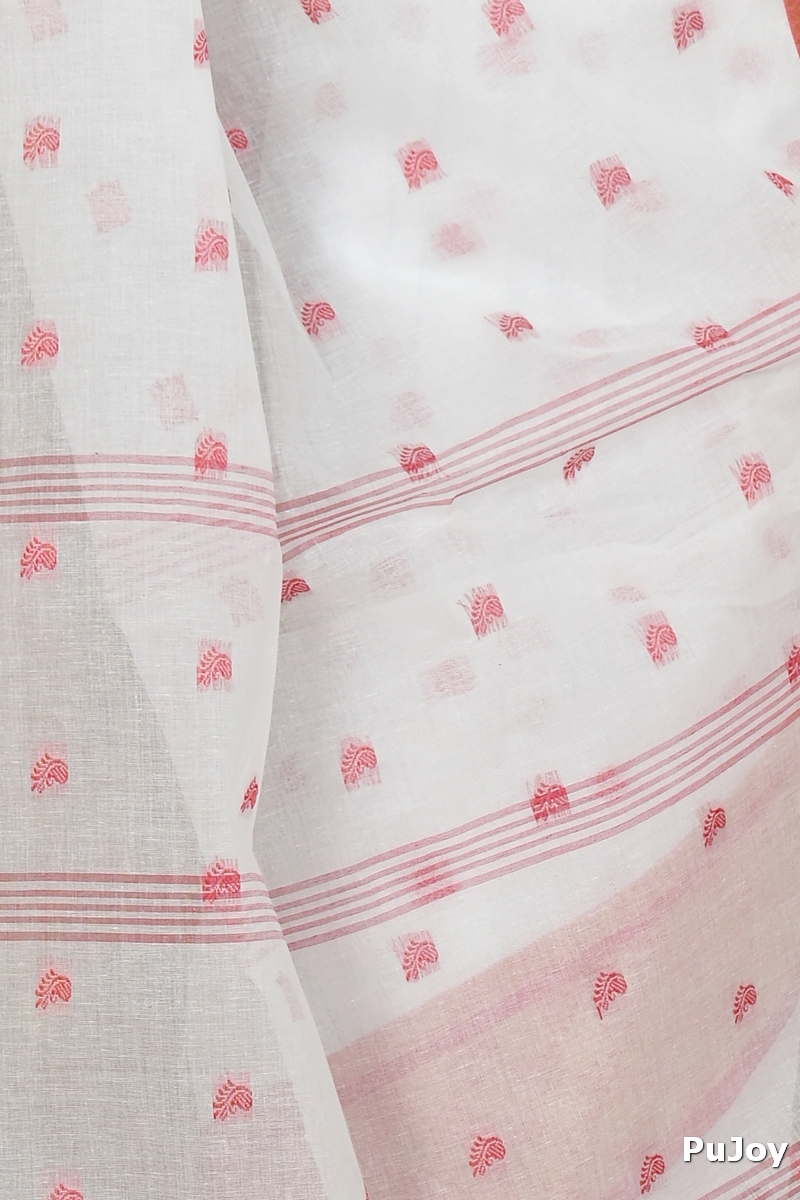 White Red Pure Cotton Atula Tant Saree (1651)