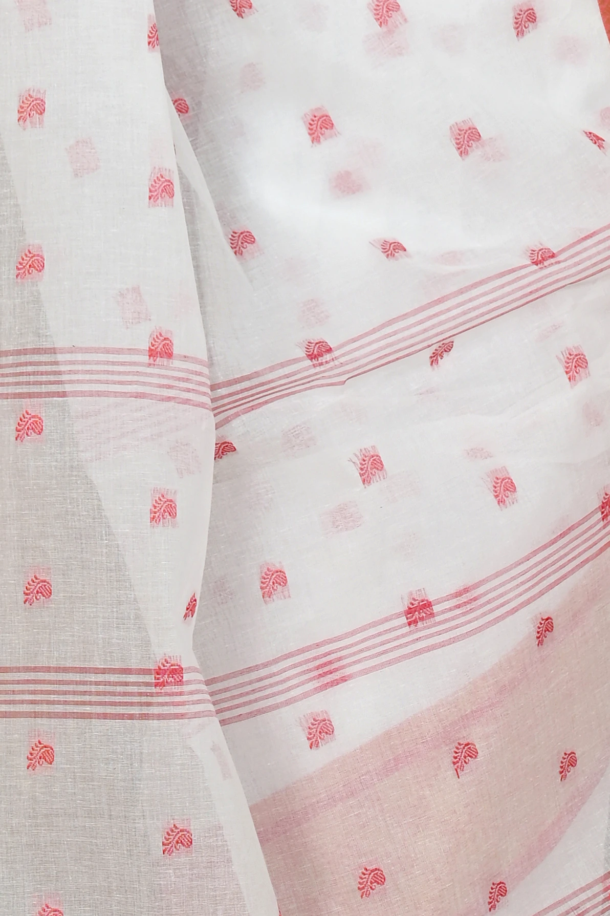 White Red Pure Cotton Atula Tant Saree (1651)