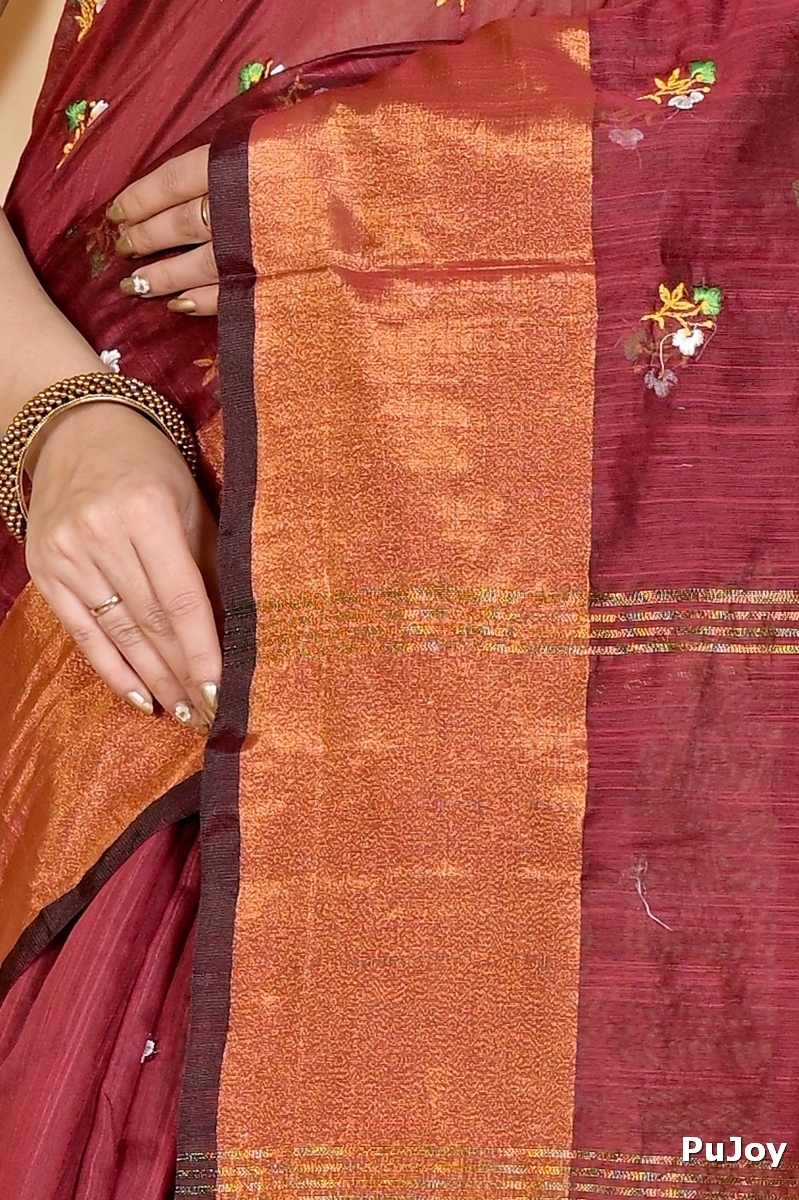 Brown Blended Cotton Slabaka Moli Hand Loom Saree (1652)