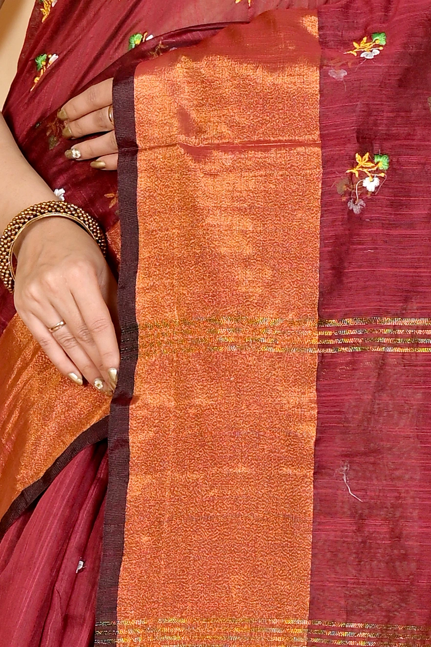 Brown Blended Cotton Slabaka Moli Hand Loom Saree (1652)