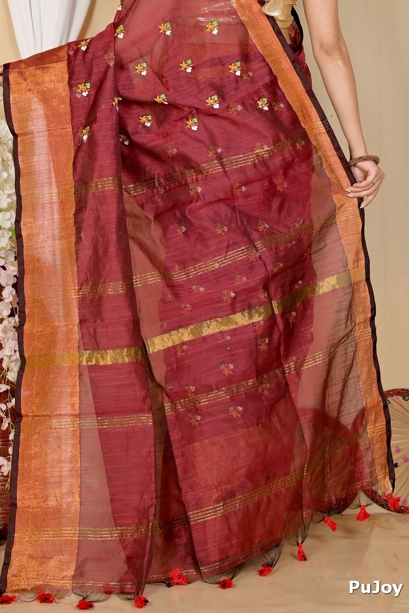 Brown Blended Cotton Slabaka Moli Hand Loom Saree (1652)