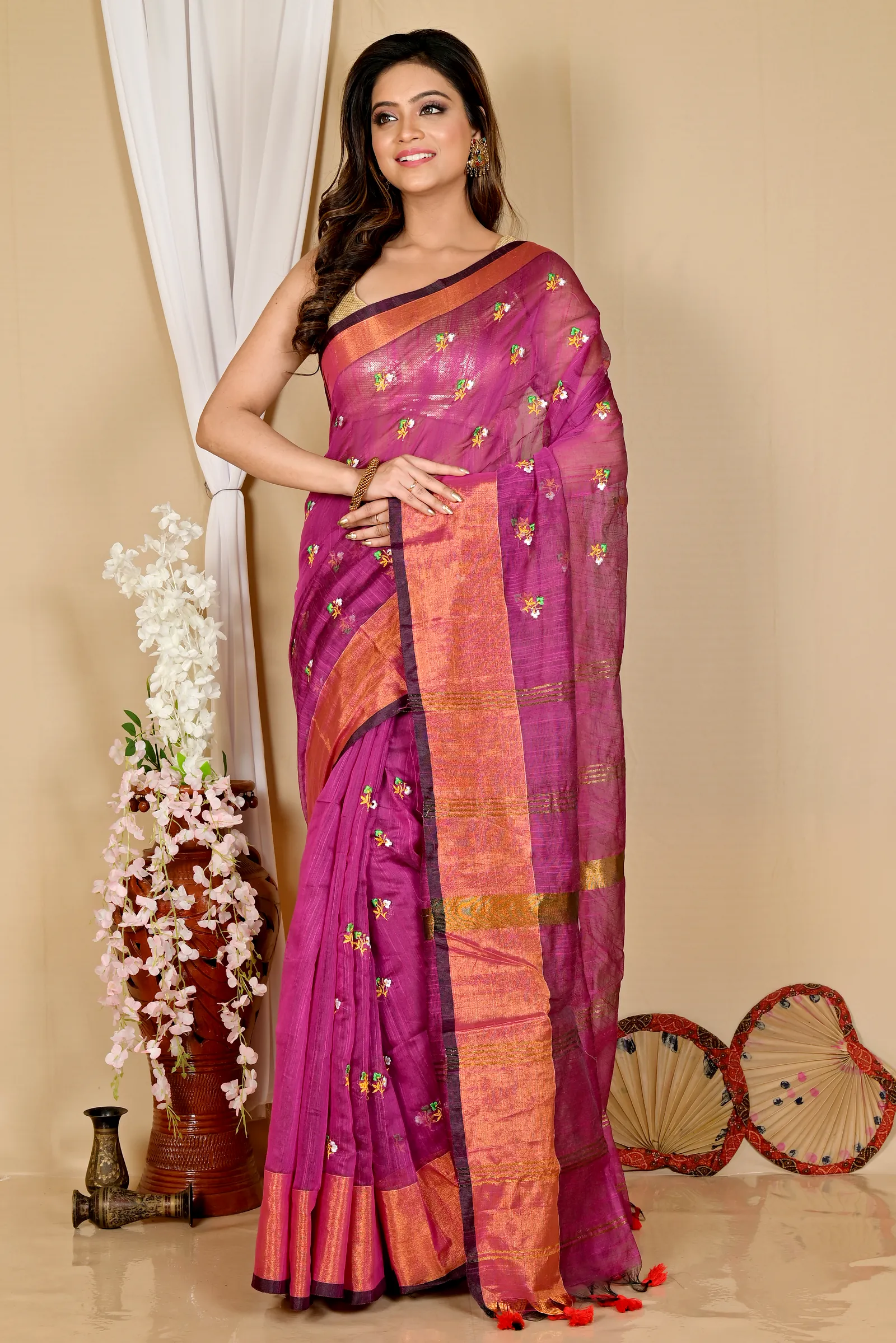 Purple Blended Cotton Slabaka Moli Hand Loom Saree (1656)